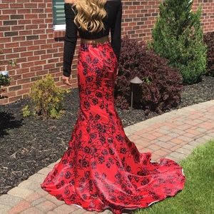 Red and Black floral prom dress
